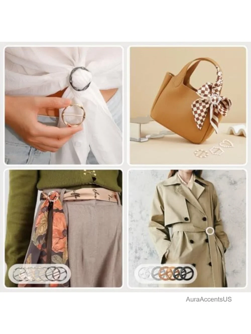 20PCS Silk Scarf Ring Clip Set for Women with Storage Bag, Shirt Cinch Clips